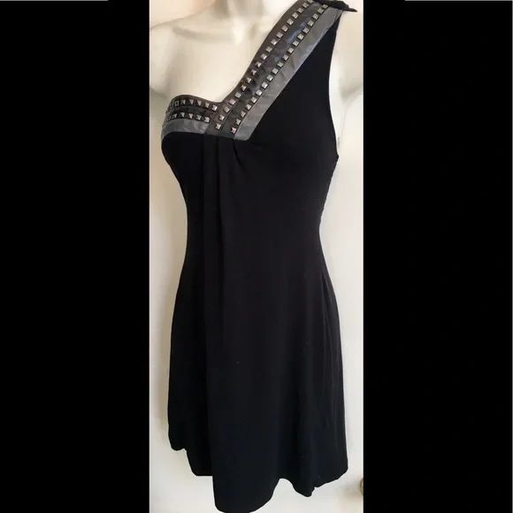 bebe black studded dress BEBE Beautiful Black & Gold Halter Hi-Lo Studded Dress~ Size xS
